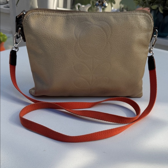 Orla Kiely Tan Leather Clutch Or Crossbody Bag - Picture 1 of 15